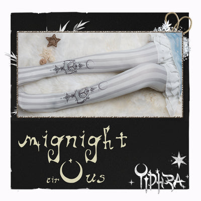 Yidhra - Midnight Circus - Argyle Digital Print Lolita Tights One Size milk white grey - stripes pattern tights