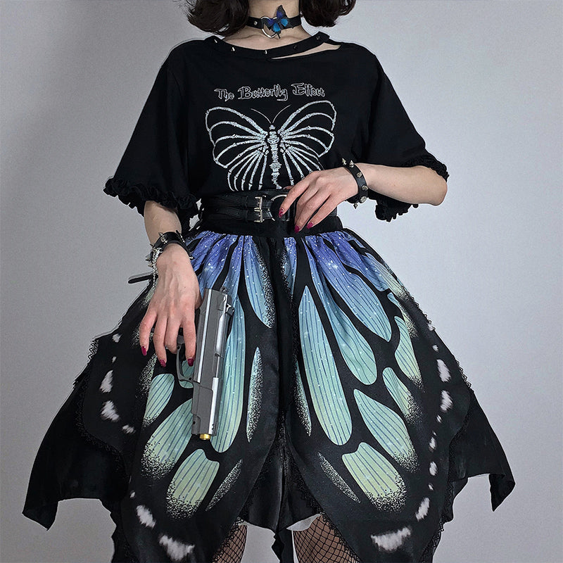 Star Fantasy - The Butterfly Effect Lace-up Punk Skirt Set dark blue green corset version (short SK)