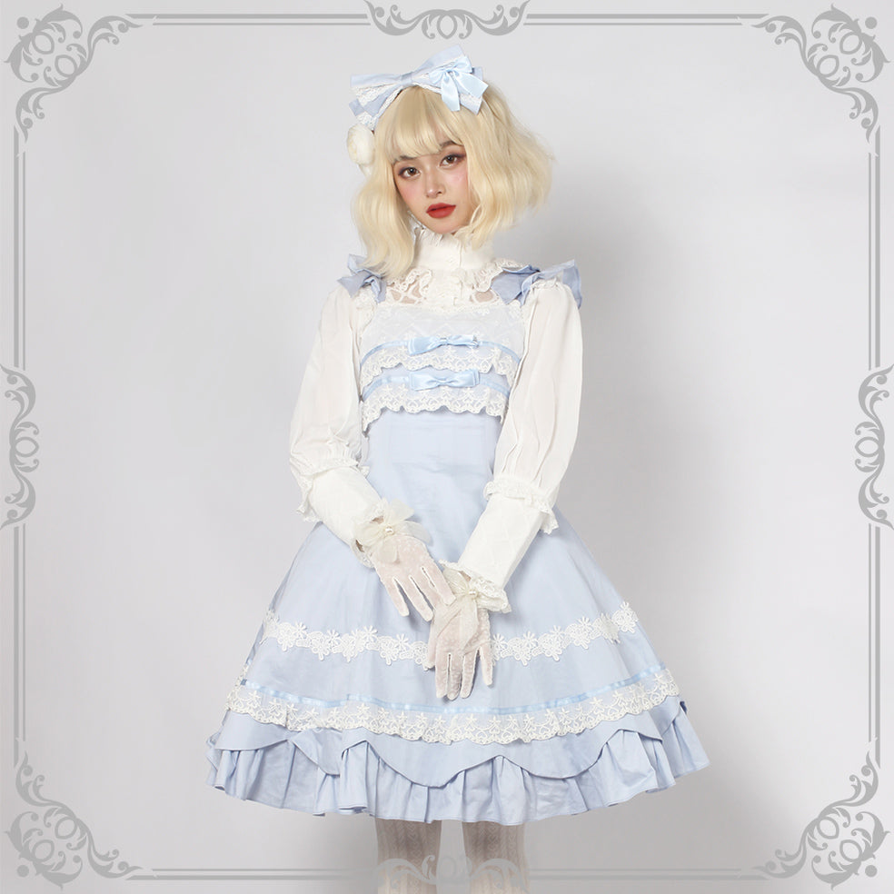 Magic Tea Party - Solid Color Lolita Casual Dress Floral Dress JSK S Lace chest grayish blue