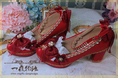 One Night ~ Bright PU Wedding Lolita Thick High Heels 36 red (6cm） 