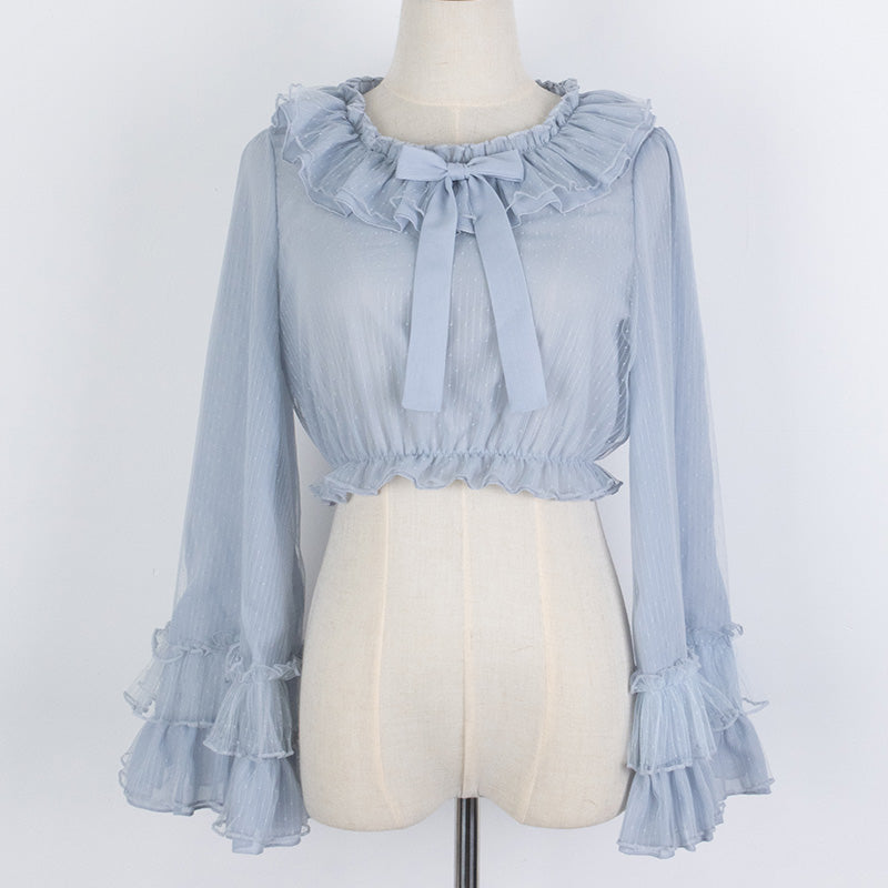 Sakurada Fawn - Plus Size Lolita Blouse Cheese Chocolate Long Sleeve M gray
