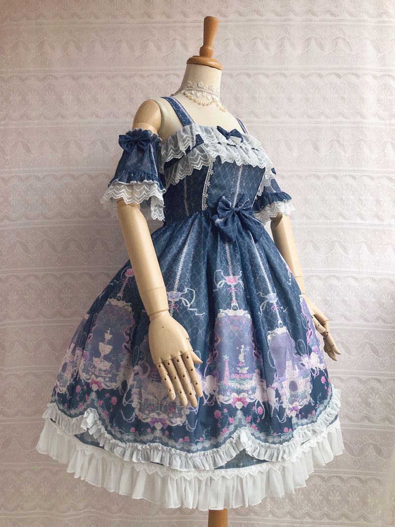 Yilia - Unicorn's Secret Garden Summer Lolita JSK Dress XS navy blue
