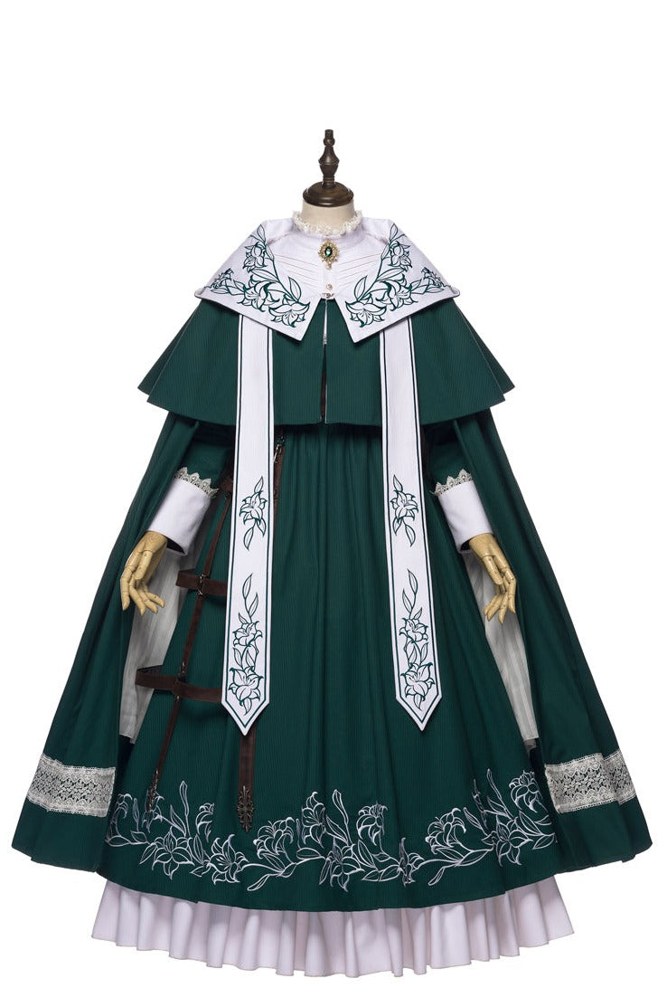 Youpairui - Lobnya - Gothic Nun Lolita Green OP Dress Set