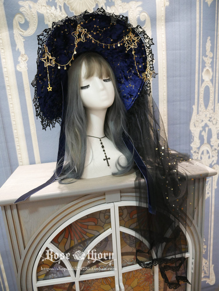 Rose Thorn - Polar Night Sky - Halloween Gorgeous Gilding Lolita Witch Hat