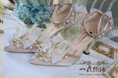 One Night - Pointy Toe Wedding Bride Lolita Heels 34 light yellow