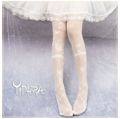 Yidhra - Wedding Night Butterfly - Kawaii Lolita Summer Tights One Size White - Normal Version