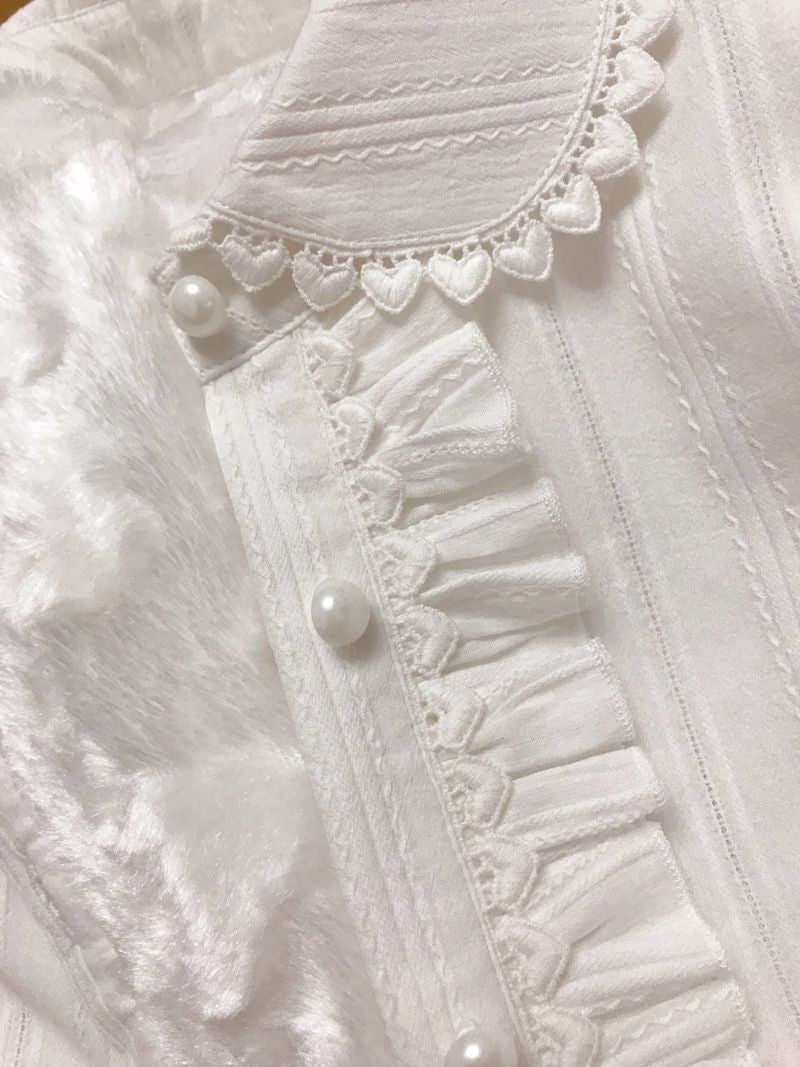 Yilia - Sweet Lolita Long Sleeve Blouse XS wihte with velvet