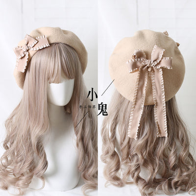 (BuyForMe) Xiaogui~Sweet Bow Multicolors Lolita Wool Beret M（56-58cm） beige hat with champagne bows 