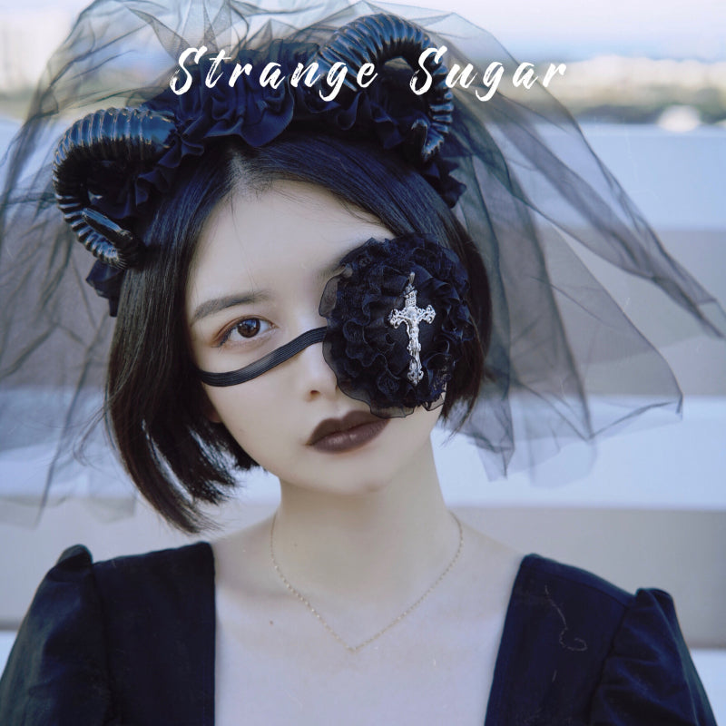 Strange Sugar - Gothic Lolita Lace Cross Eye Mask black cross eye mask