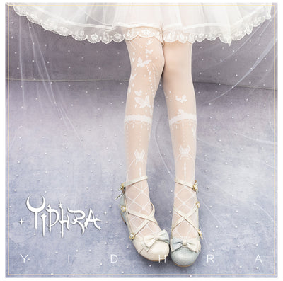 Yidhra~Night Butterfly~Kawaii Lolita Tights free size white tights (regular version) 