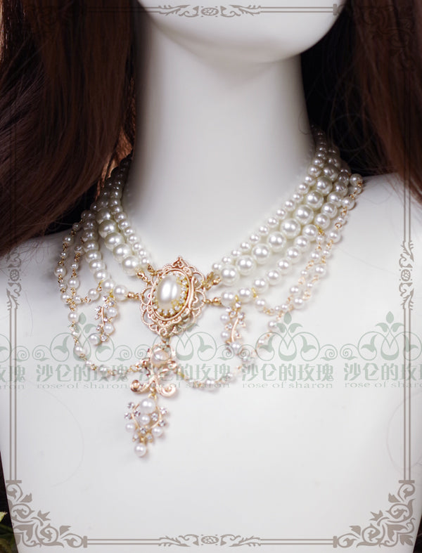 Rose of Sharon~ Baroque Layered Pearl Lolita Necklace 1662:48009
