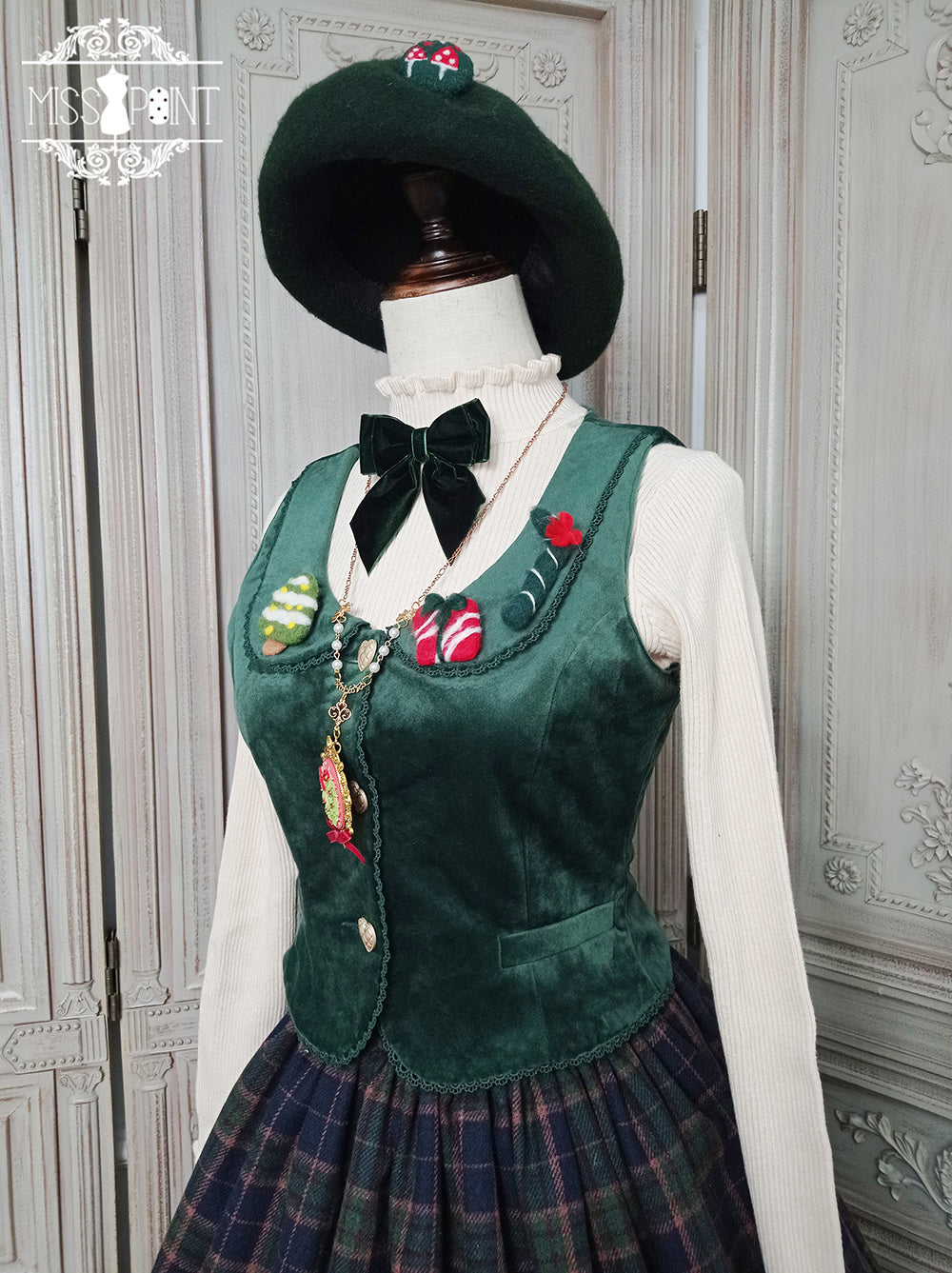 Miss Point~Christmas Preppy Style Velvet Lolita SK Vest Set 3690:22701