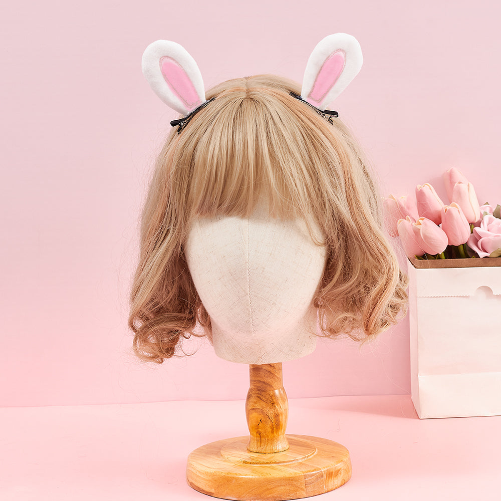 Sugar Time - Kawaii 3D Rabbit Ear Kid Lolita Hair Clips white-pink/a pair