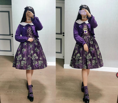 Little Dipper~Sweet Lolita Coat Long-sleeved Cotton Cardigan small dark purple 
