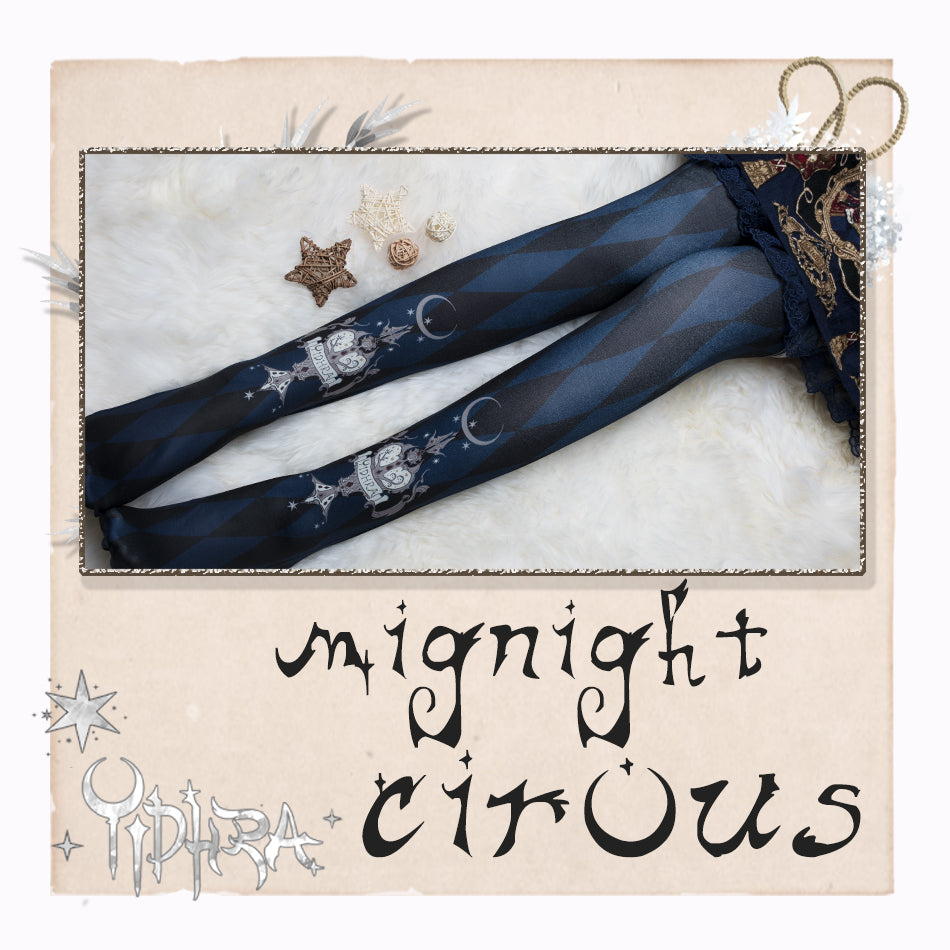 Yidhra - Midnight Circus - Argyle Digital Print Lolita Tights One Size iron blue - rhombus pattern tights