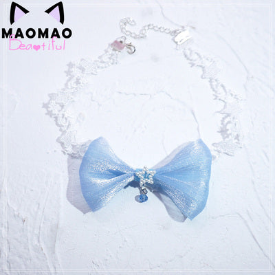 MaoJiang Handmade - Kawaii Bows Lolita Head Accessories blue-bow lace choker