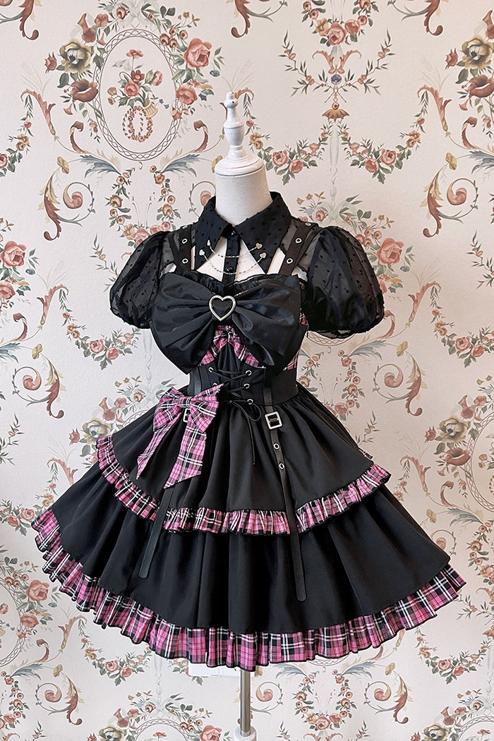Alice Girl~Black Lolita Dress~Little Spicy Plaid JSK Dress   