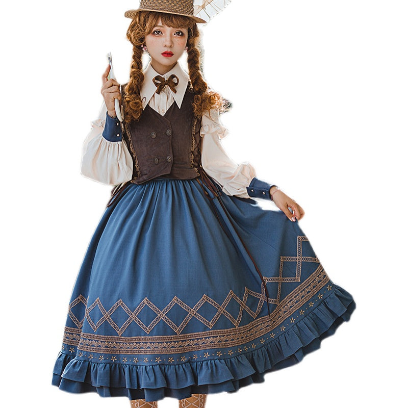 Yuan Su - Retro Plush Size Lolita Vest S coffee vest only