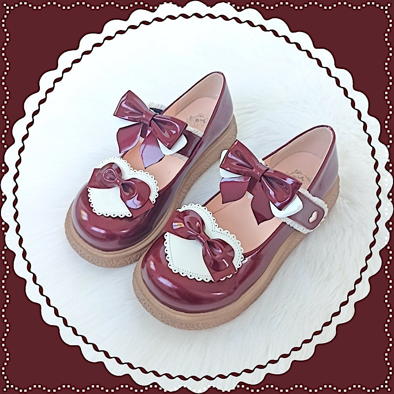 Lixing Luo - Cute Milkmaid Round Toe Multicolor Lolita Shoes 34 wine red