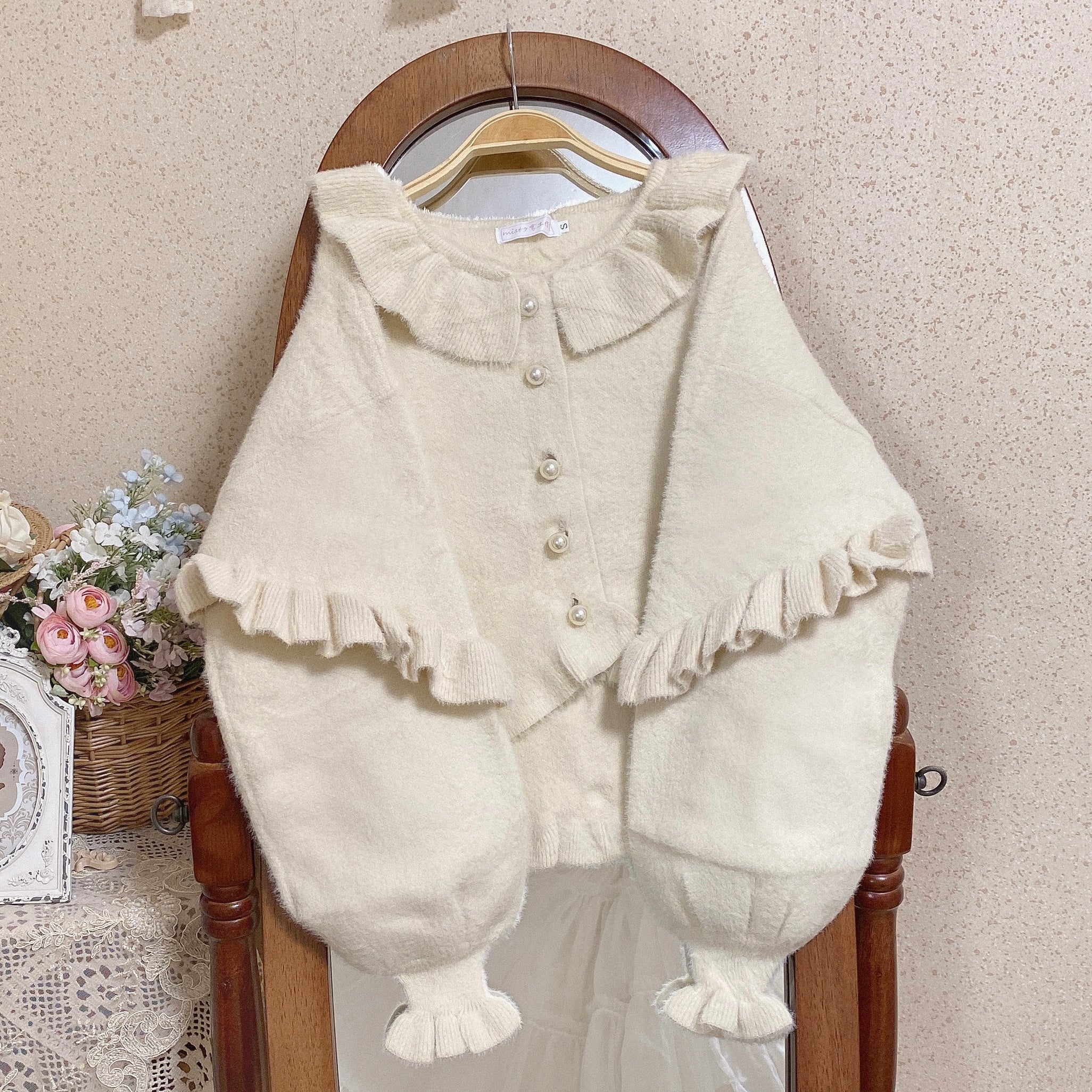 MIST - Small Ointment - Sweet Lolita Thick Sweater Coat Puff Sleeve L apricot