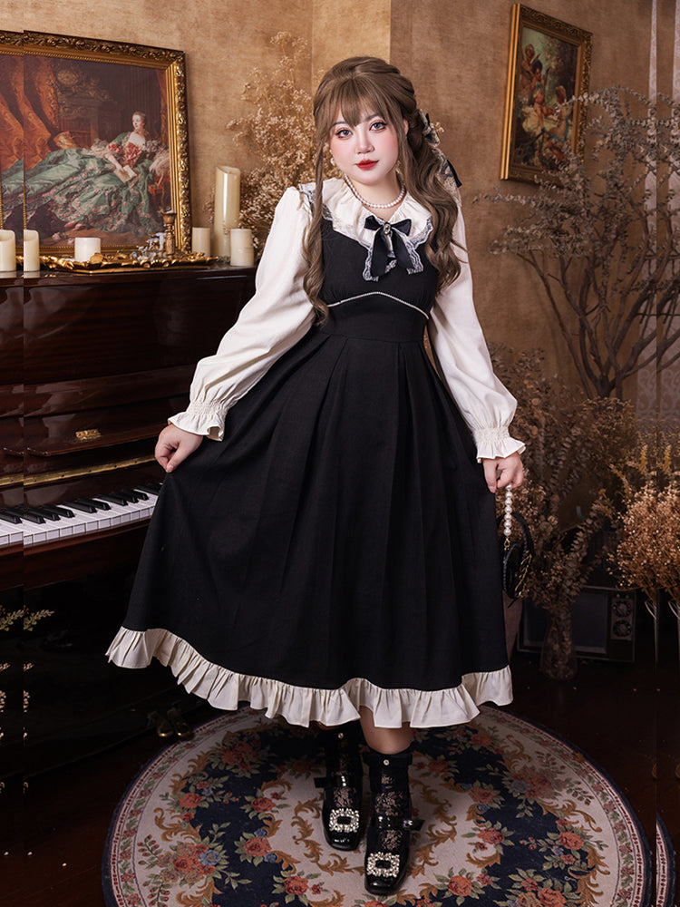 Yingtang - Plus Size Lolita French Retro Dress Set XL black JSK only long version (JSK only)