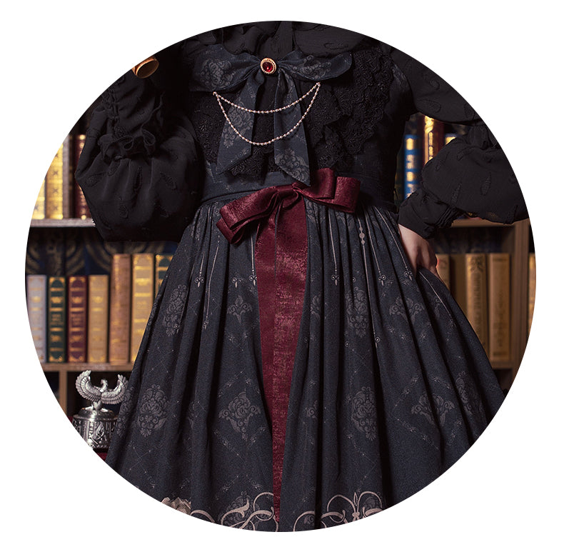With PUJI - Nightingale and Rose - Gothic Black and Red JSK Dress 234:64905