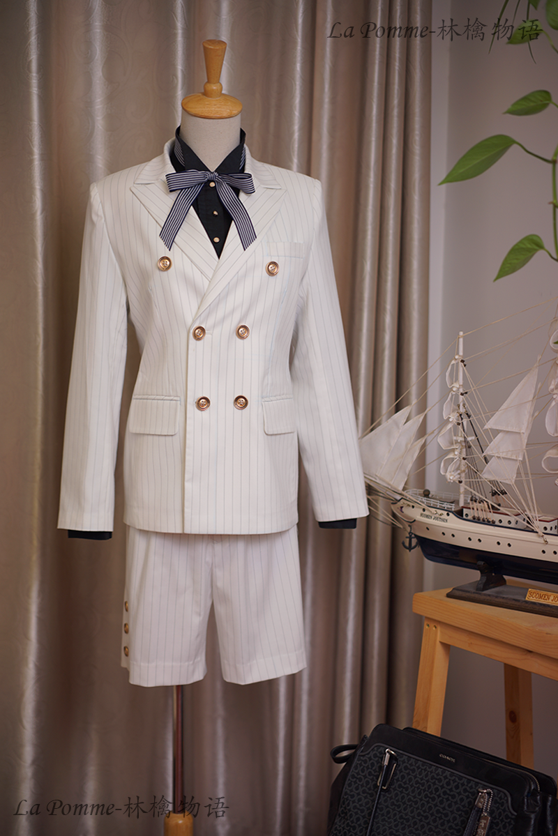 La Pomme~Ouji Lolita Stripe Suit Multicolors L white with black stripes 