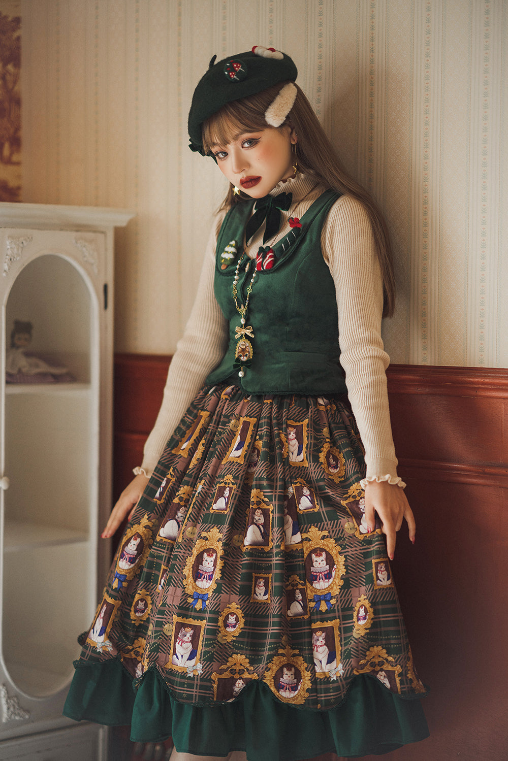 Miss Point~Christmas Preppy Style Velvet Lolita SK Vest Set 3690:22617