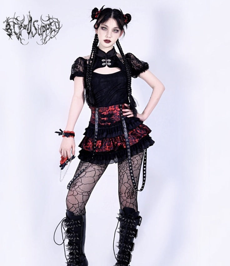Blood Supply~Dark-themed Lolita Black Lace Fake Bolero Top   