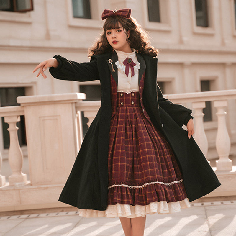Miss Point - Rose Silhouette - Vintage Woolen Cape Hooded Long Coat XS black hooded long coat + cape