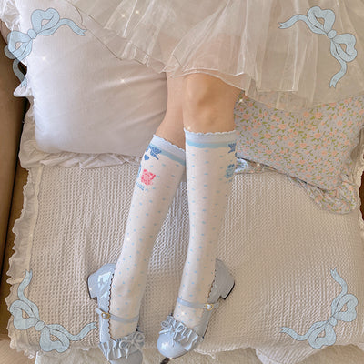 Roji roji~Bear Bunny Cotton Lolita Calf Socks calf socks blue 