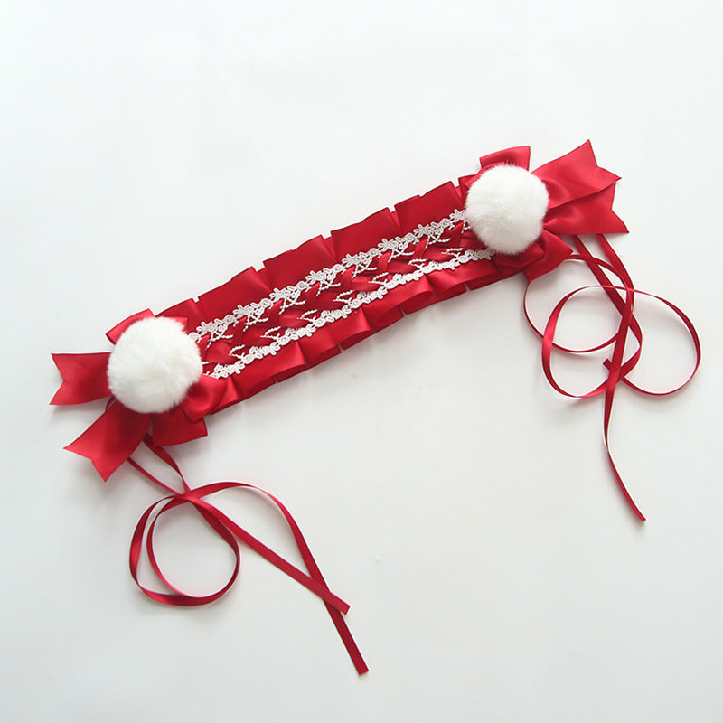 Sweet Kid Lolita Lace Hair Band wine red(ball top) 9996:119206