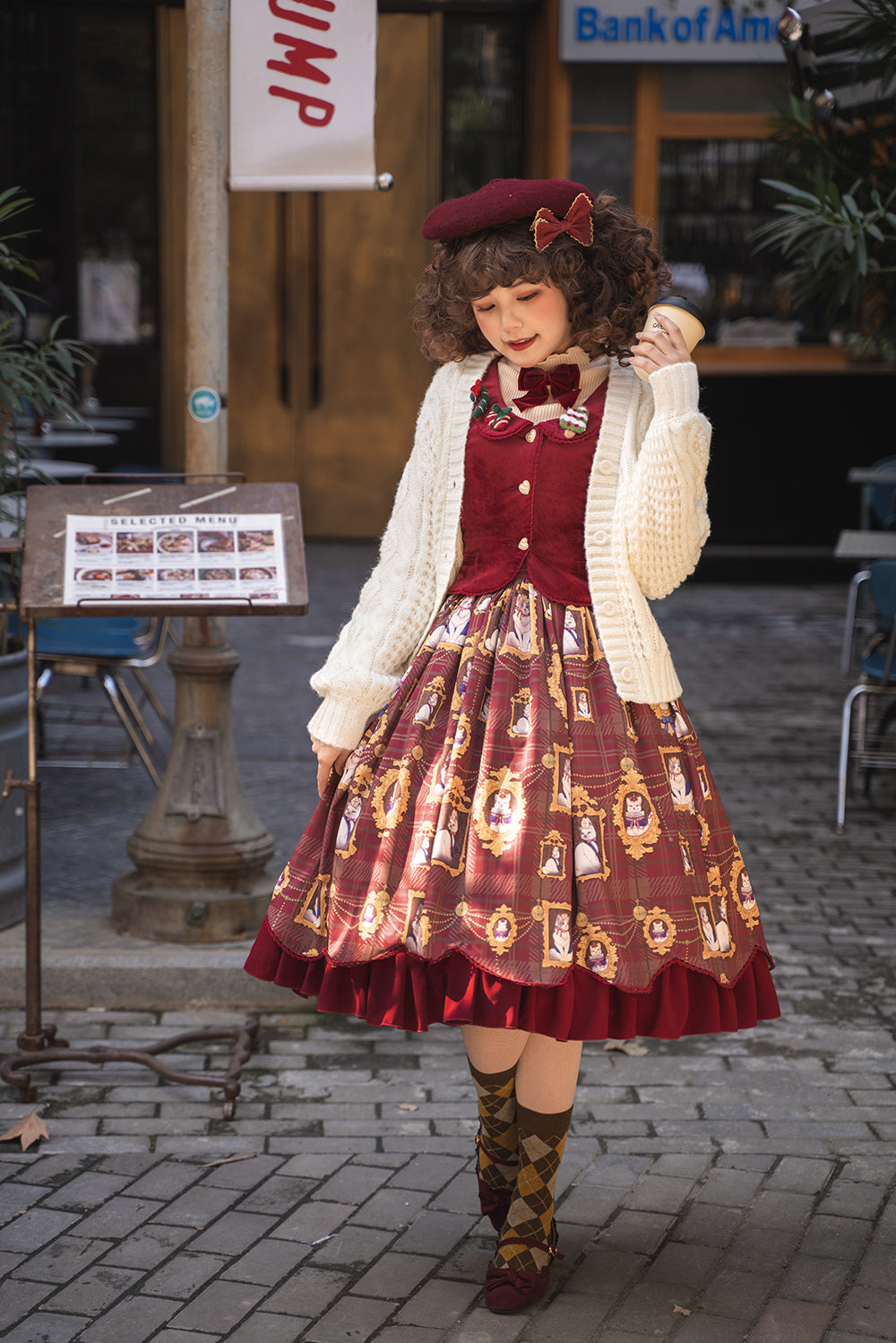 Miss Point~Christmas Preppy Style Velvet Lolita SK Vest Set 3690:22645