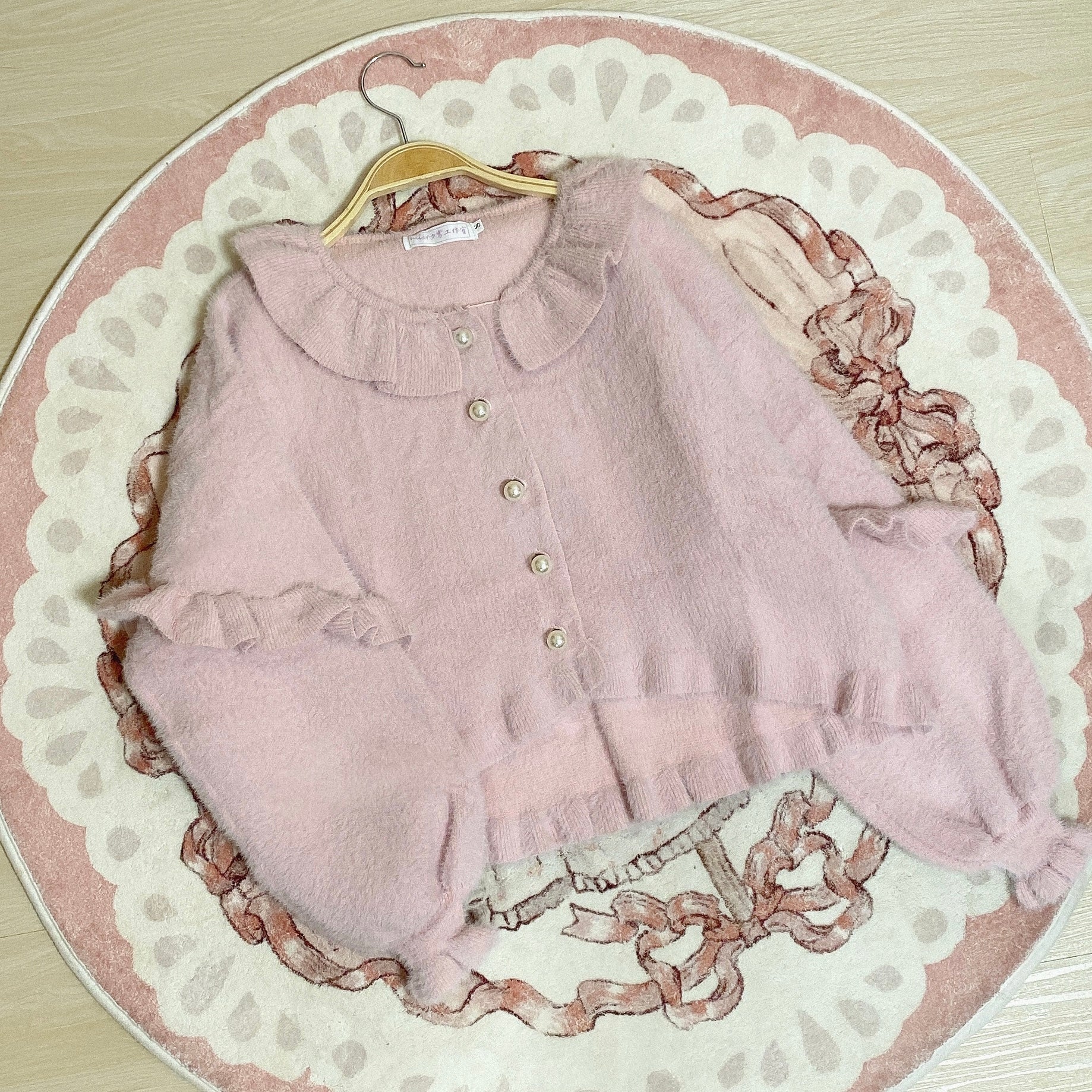 MIST - Small Ointment - Sweet Lolita Thick Sweater Coat Puff Sleeve S light pink