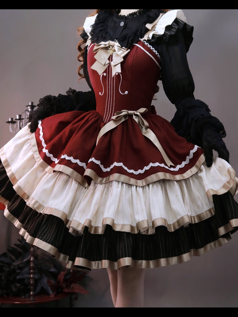 Krncrlo~Cello Vintage Elegant 3 Tiered Lolita Jumper Dress (L M S XL) 7426:79826
