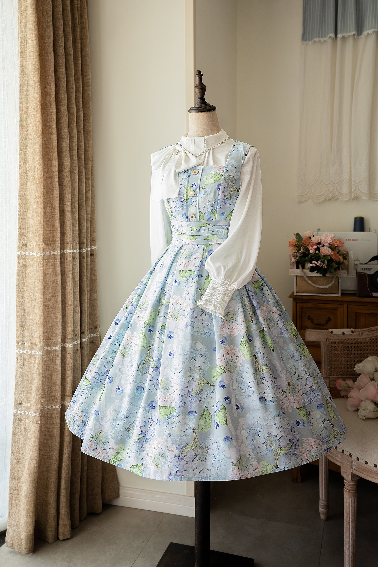 Forest Wardrobe - Basket of the Forest 2.0 - Flower Classic Dress S Blueberry hydrangea JSK In stock