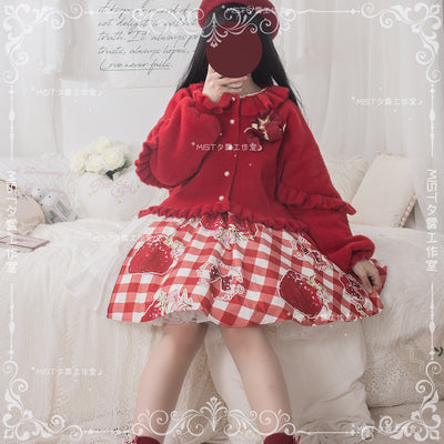 MIST~Small Ointment~Sweet Lolita Thick Sweater Coat Puff Sleeve L red (with orange) 