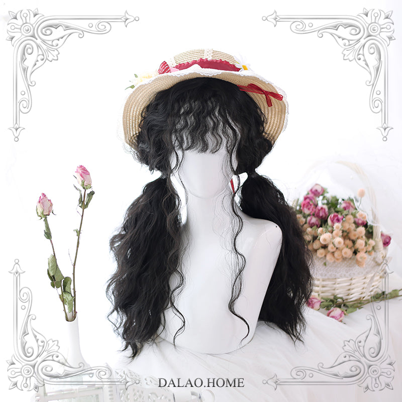 Dalao Home - 65cm Wave Lolita Wig Multicolors little witch with 2 ponytails natural black+wig net