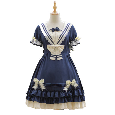 Strawberry Witch~Long Sleeve Sailor Style Lolita OP L navy blue 