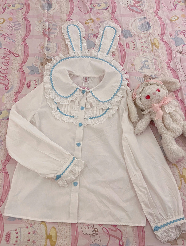 (Buyforme)Sugar Girl~Cute Lolita Cat Printed Sweet JSK Dress S long sleeve rabbit ears blouse (blue) 