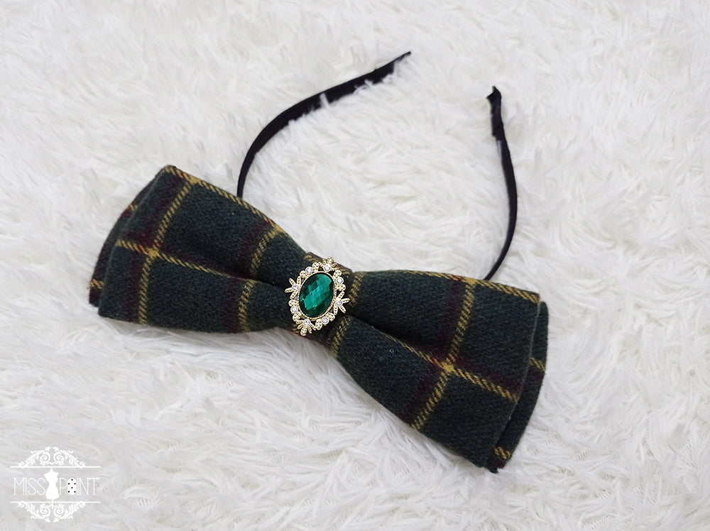 Miss point - Rose Silhouette - Lace Bow KC Lolita Accessories dark green plaid KC