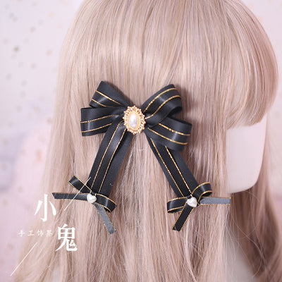 Xiaogui - Gothic Accessories Lolita Bow KC Hairclip No.12 pearl diamond golden line fish mouth clip