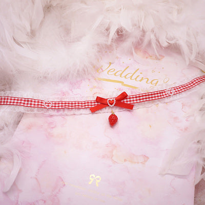 MaoJiang Handmade - Kawaii Red Bow Strawberry Choker