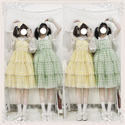 Sakurada Fawn~Sweet Lolita Jumper Dress Bubble Gum Daily Plaid JSK S KC (please email us for the exact color) 