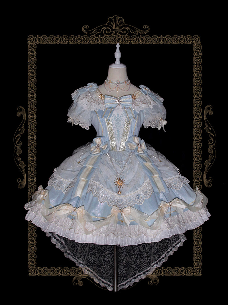 Alice Girl~Girls' Day~Retro Lolita OP Dress Short Sleeve Place Style light blue (short gorgeous version) S 