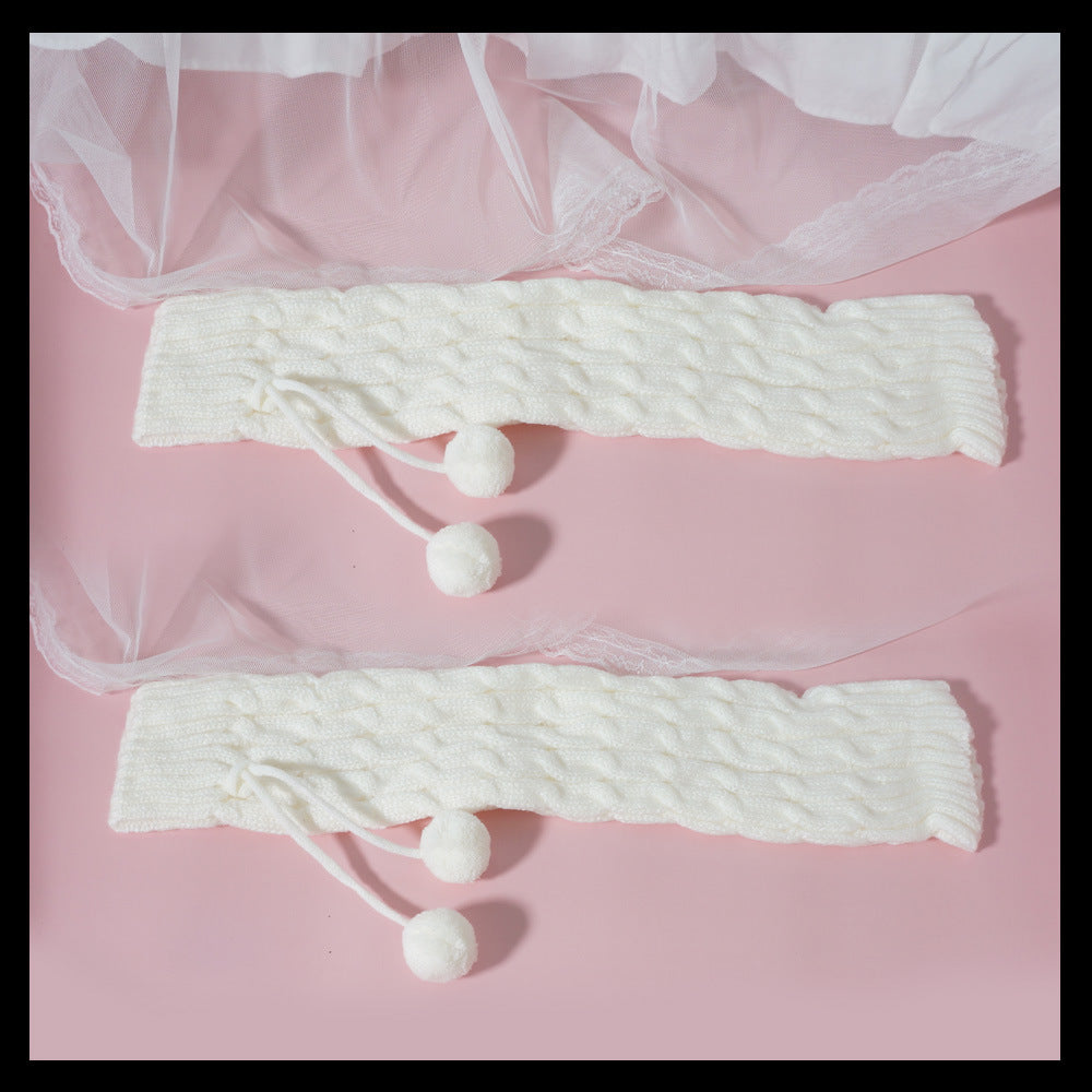 Kawaii Lolita Fluffy Rabbit Ears Leg Warmer white hairballs leg sleeves One Size