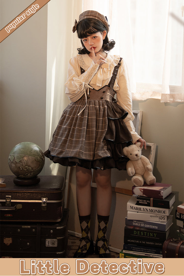Honey Machine - Little Detective - Gothic Punk Lolita Salopette One Size SK+ long sleeve blouse(pre-order)
