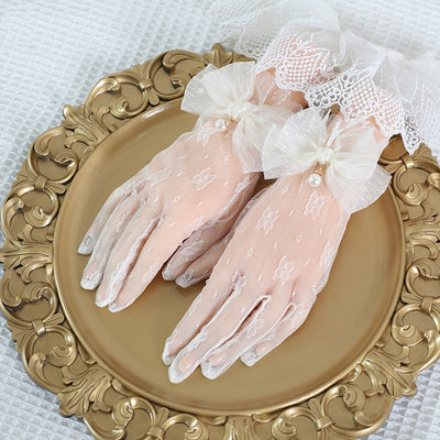 Xiaogui~Lace Bowknot Flower Vintage Lolita Gloves free size ivory bow 
