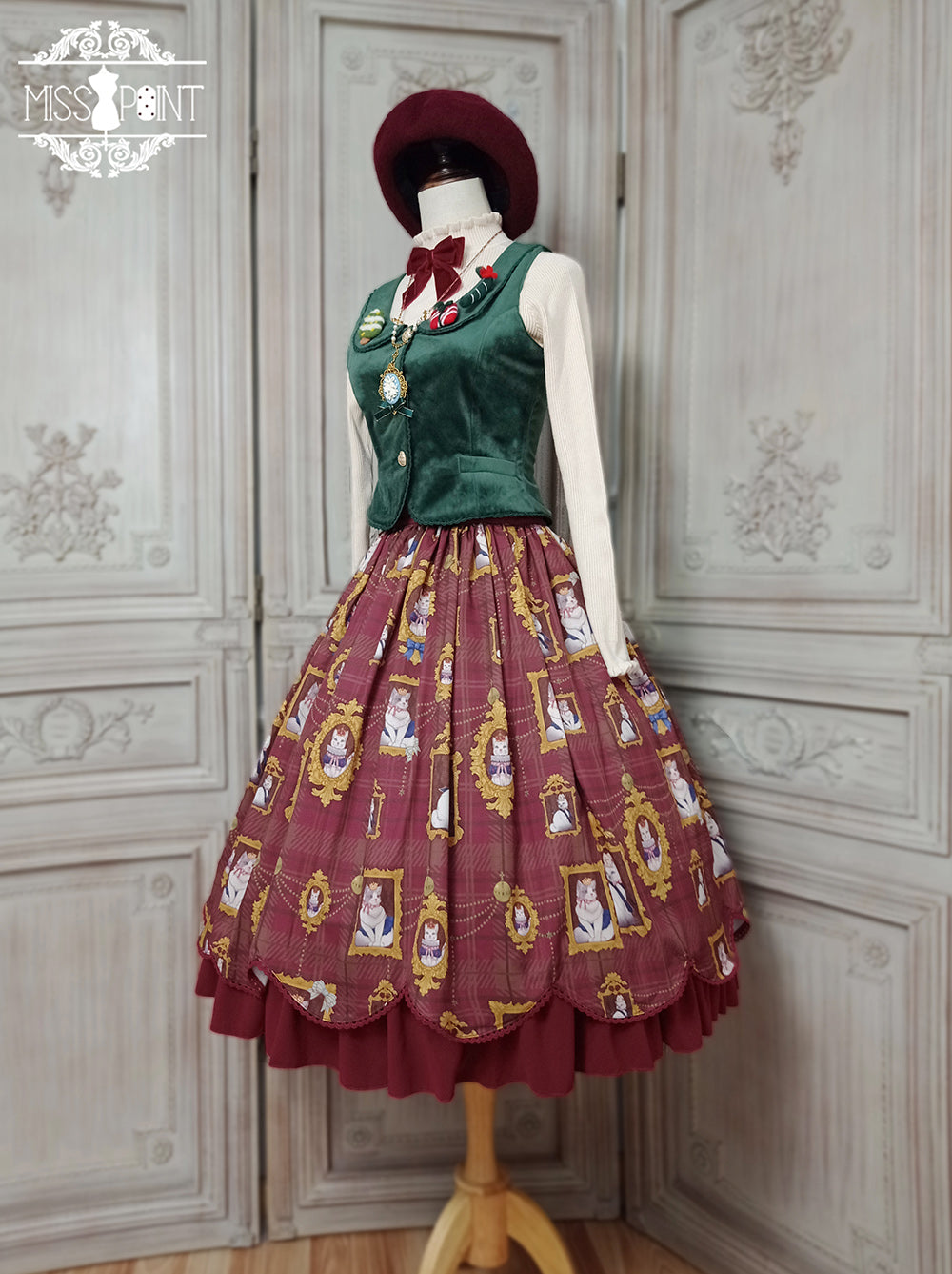 Miss Point~Christmas Preppy Style Velvet Lolita SK Vest Set 3690:22713