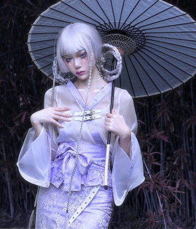 Blood Supply~Chinese Qi Lolita Kimono Four-piece Set S four pieces set 